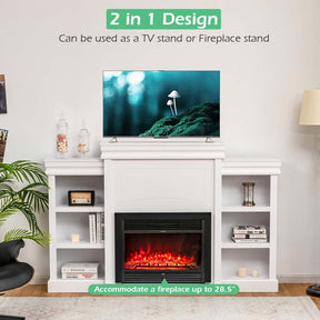 70" Modern Fireplace Cabinet Media Entertainment Center w/Bookcase, Wooden Mantel Stand Console Table for 28.5-Inch Electric Fireplace