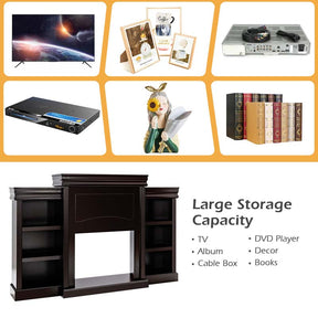 70" Modern Fireplace Cabinet Media Entertainment Center w/Bookcase, Wooden Mantel Stand Console Table for 28.5-Inch Electric Fireplace