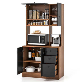 71" Kitchen Buffet Hutch Storage Cabinet Microwave Cupboard, Freestanding Pantry with 3 Cabinets & Drawers, Adjustable Shelves