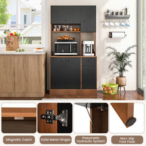 71" Kitchen Buffet Hutch Storage Cabinet Microwave Cupboard, Freestanding Pantry with 3 Cabinets & Drawers, Adjustable Shelves