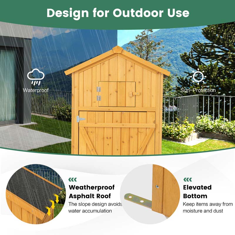 71" Tall Waterproof Wooden Outdoor Shed Garden Tool Storage Cabinet with Lockable Doors & Foldable Table