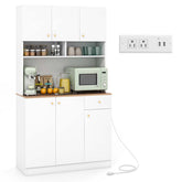 71" Tall Modern Pantry Cabinet w/Microwave Stand, Outlets & USB Ports, Freestanding Buffet Cupboard Kitchen Hutch Storage Cabinet