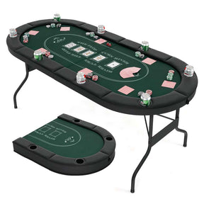 72" 8-Player Foldable Poker Table, Portable Texas Holdem Poker Tables w/Cup Holders, Oval Card Game Poker Table for Game Room