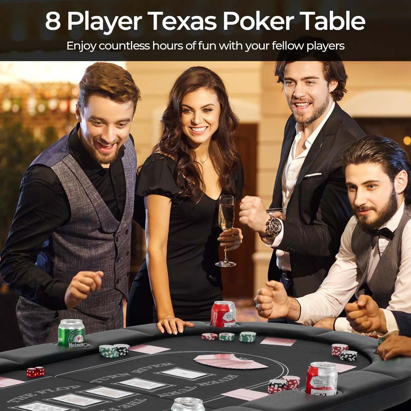 72" 8-Player Foldable Poker Table, Portable Texas Holdem Poker Tables w/Cup Holders, Oval Card Game Poker Table for Game Room