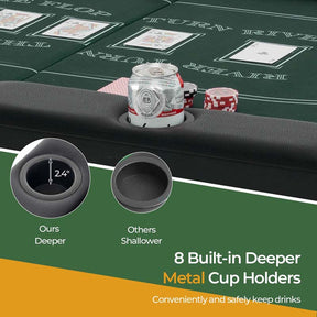 72" 8-Player Foldable Poker Table, Portable Texas Holdem Poker Tables w/Cup Holders, Oval Card Game Poker Table for Game Room