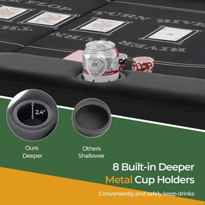 72" 8-Player Foldable Poker Table, Portable Texas Holdem Poker Tables w/Cup Holders, Oval Card Game Poker Table for Game Room