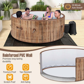 4-6 Person Wood Grain Inflatable Hot Tub, 72" Round Pool Hottub w/120 Air Jets, Heater Pump, Portable Outdoor Water SPA