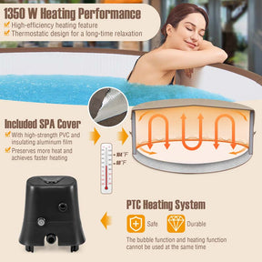 4-6 Person Wood Grain Inflatable Hot Tub, 72" Round Pool Hottub w/120 Air Jets, Heater Pump, Portable Outdoor Water SPA