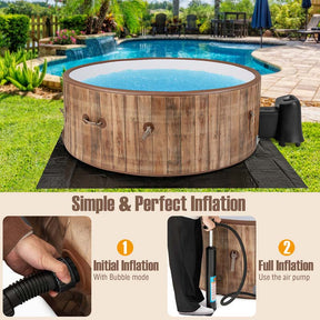 4-6 Person Wood Grain Inflatable Hot Tub, 72" Round Pool Hottub w/120 Air Jets, Heater Pump, Portable Outdoor Water SPA