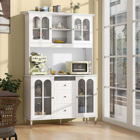 73" Kitchen Pantry Buffet Cabinet for Dining Room, Kitchen Hutch Storage Cabinet with LED Lights and Charging Station