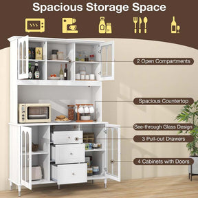 73" Kitchen Pantry Buffet Cabinet for Dining Room, Kitchen Hutch Storage Cabinet with LED Lights and Charging Station