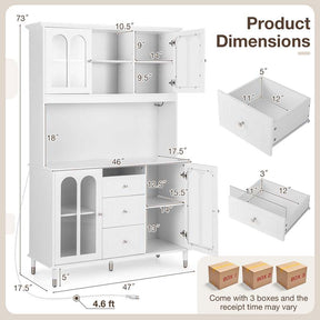 73" Kitchen Pantry Buffet Cabinet for Dining Room, Kitchen Hutch Storage Cabinet with LED Lights and Charging Station