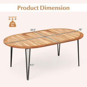 79" 8-People Oval Patio Dining Table w/Umbrella Hole, Acacia Wood Tabletop & Sturdy Metal Legs