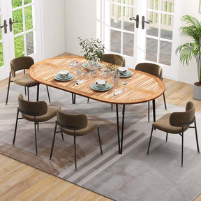 79" 8-People Oval Patio Dining Table w/Umbrella Hole, Acacia Wood Tabletop & Sturdy Metal Legs