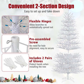 7 FT Pre-Lit Artificial Christmas Tree with 923 Multicolored LED RGB Lights, 820 White Branch Tips, Remote, Hinged Xmas Twig Tree Decor