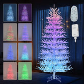 7 FT Pre-Lit Artificial Christmas Tree with 923 Multicolored LED RGB Lights, 820 White Branch Tips, Remote, Hinged Xmas Twig Tree Decor