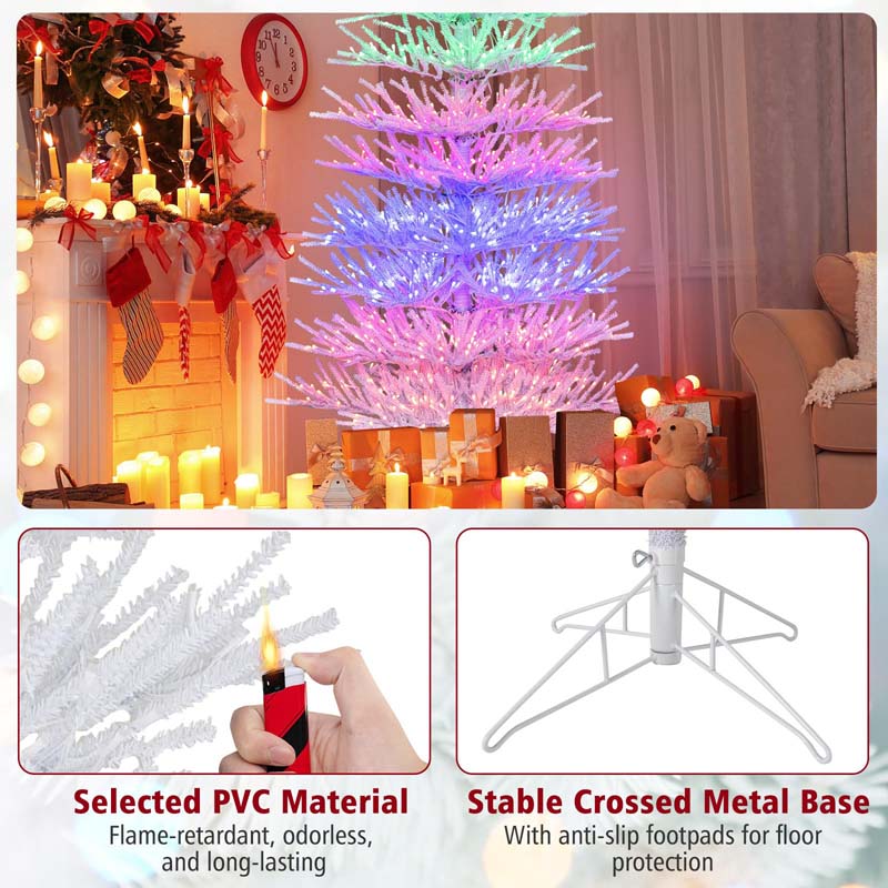 7 FT Pre-Lit Artificial Christmas Tree with 923 Multicolored LED RGB Lights, 820 White Branch Tips, Remote, Hinged Xmas Twig Tree Decor