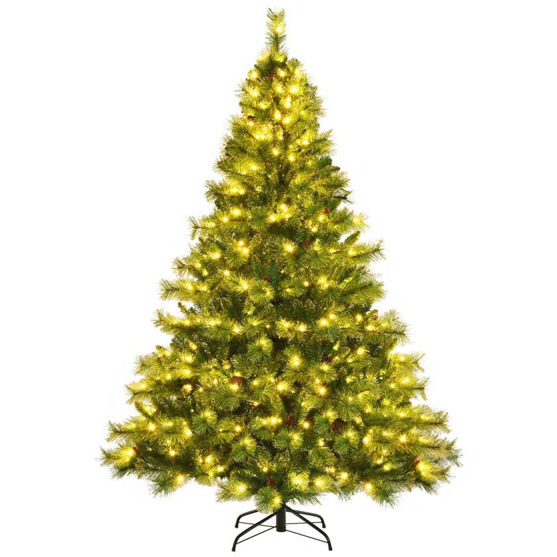 7FT Pre-Lit Christmas Tree with 500 LED Lights Artificial Xmas Tree with 1233 PVC Branch Tips 35 Pine Cones