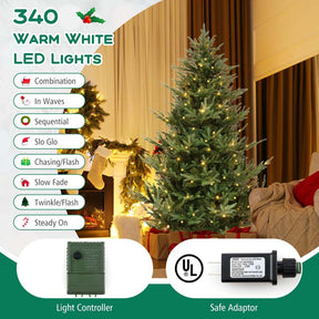 6/7/8 FT Pre-Lit Artificial Christmas Tree, Hinged Xmas Tree with 240/340/450 Warm White LED Lights, 8 Lighting Modes, 778/1090/1480 Branch Tips