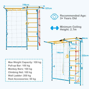 7-in-1 Climbing Toys for Toddlers, Upgrade Metal Indoor Kids Gym for Exercise, Playground and Climbing Wall Set with Rope Ladder, Pull-up Bar