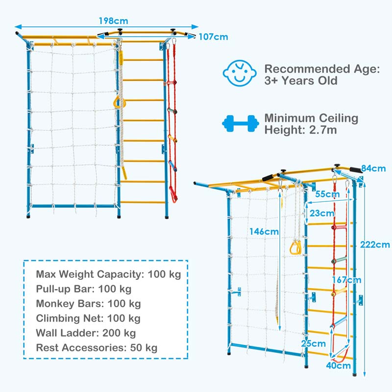 7-in-1 Climbing Toys for Toddlers, Upgrade Metal Indoor Kids Gym for Exercise, Playground and Climbing Wall Set with Rope Ladder, Pull-up Bar