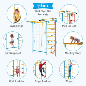 7-in-1 Climbing Toys for Toddlers, Upgrade Metal Indoor Kids Gym for Exercise, Playground and Climbing Wall Set with Rope Ladder, Pull-up Bar