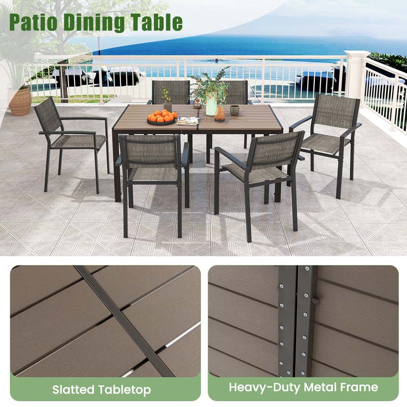 7 Piece Patio Dining Set with 6 Stackable Chairs and Large Rectangle Table, Outdoor Furniture Set Dining Table Set for 6 Person