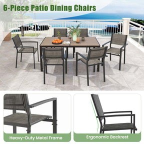 7 Piece Patio Dining Set with 6 Stackable Chairs and Large Rectangle Table, Outdoor Furniture Set Dining Table Set for 6 Person