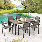 7 Piece Patio Dining Set with 6 Stackable Chairs and Large Rectangle Table, Outdoor Furniture Set Dining Table Set for 6 Person