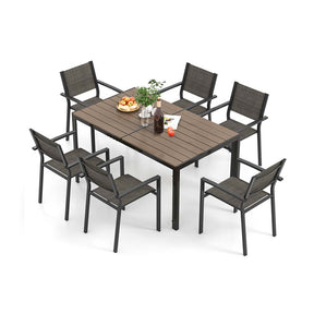 7 Piece Patio Dining Set with 6 Stackable Chairs and Large Rectangle Table, Outdoor Furniture Set Dining Table Set for 6 Person