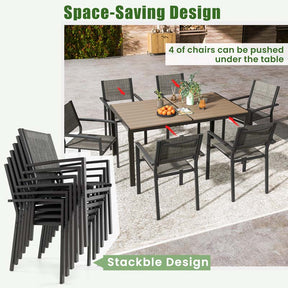 7 Piece Patio Dining Set with 6 Stackable Chairs and Large Rectangle Table, Outdoor Furniture Set Dining Table Set for 6 Person