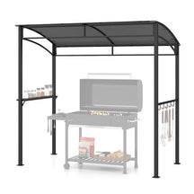 7x4.5 FT Outdoor Patio Grill Gazebo, Curved BBQ Canopy Shelter with Serving Shelves, Storage Hooks & Heavy-Duty Steel Frame for Backyard Garden