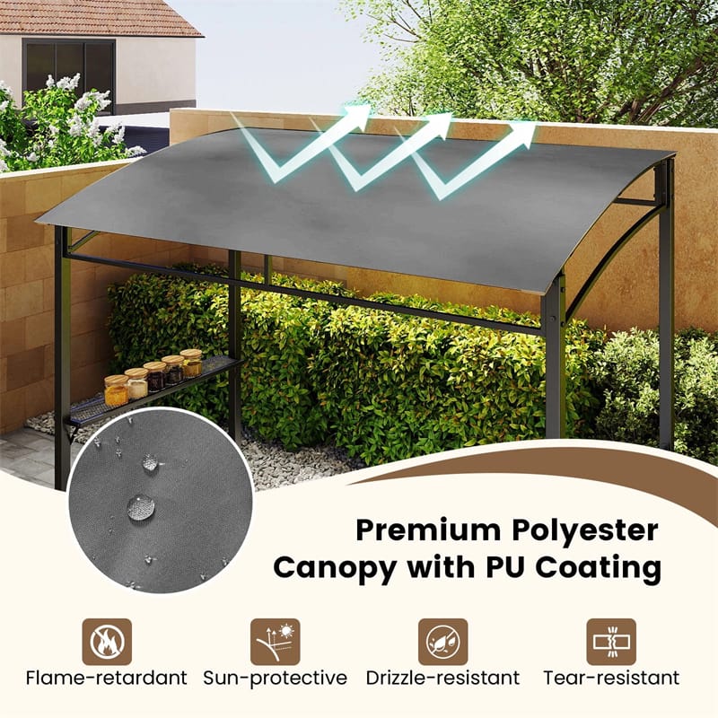 7x4.5 FT Outdoor Patio Grill Gazebo, Curved BBQ Canopy Shelter with Serving Shelves, Storage Hooks & Heavy-Duty Steel Frame for Backyard Garden