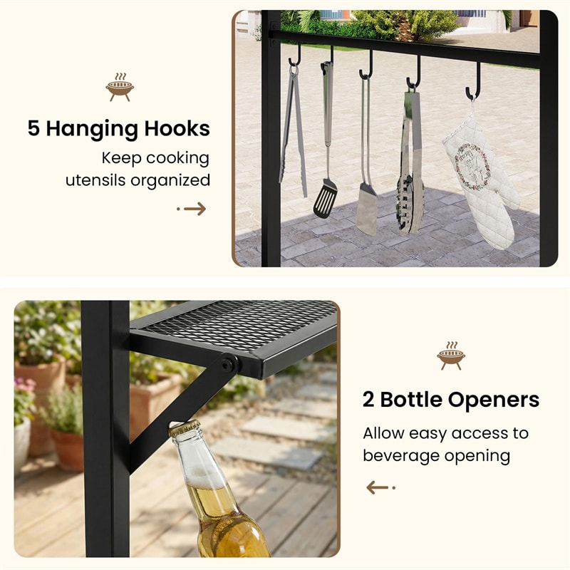 7x4.5 FT Outdoor Patio Grill Gazebo, Curved BBQ Canopy Shelter with Serving Shelves, Storage Hooks & Heavy-Duty Steel Frame for Backyard Garden
