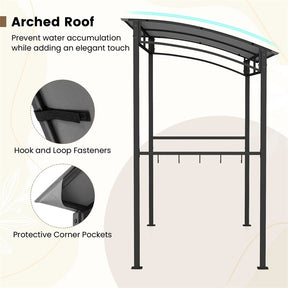 7x4.5 FT Outdoor Patio Grill Gazebo, Curved BBQ Canopy Shelter with Serving Shelves, Storage Hooks & Heavy-Duty Steel Frame for Backyard Garden