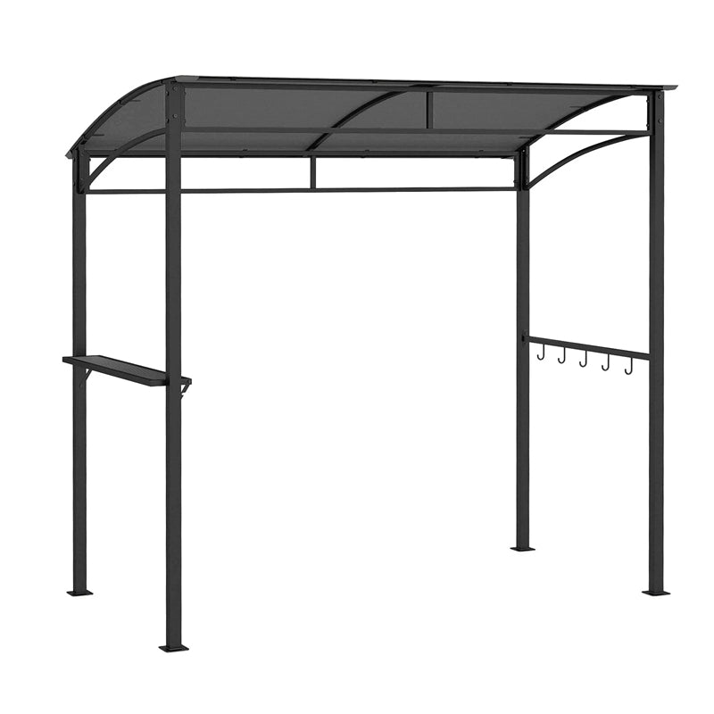 7x4.5 FT Outdoor Patio Grill Gazebo, Curved BBQ Canopy Shelter with Serving Shelves, Storage Hooks & Heavy-Duty Steel Frame for Backyard Garden