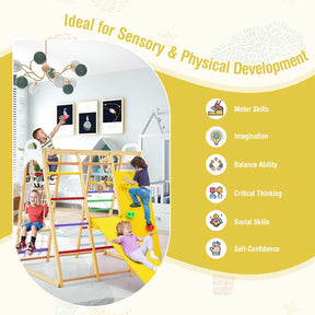 8-in-1 Wooden Climbing Toys for Toddlers, Montessori Kids Indoor Playground Jungle Gym Playset with Slide, Climbing Rock/Net, Monkey Bars