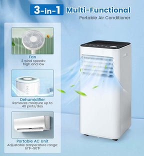 8000 BTU 3-in-1 Portable Air Conditioner with Dehumidifier/Fan/Cool/Sleep Mode, AC Unit for Room up to 250 Sq. Ft