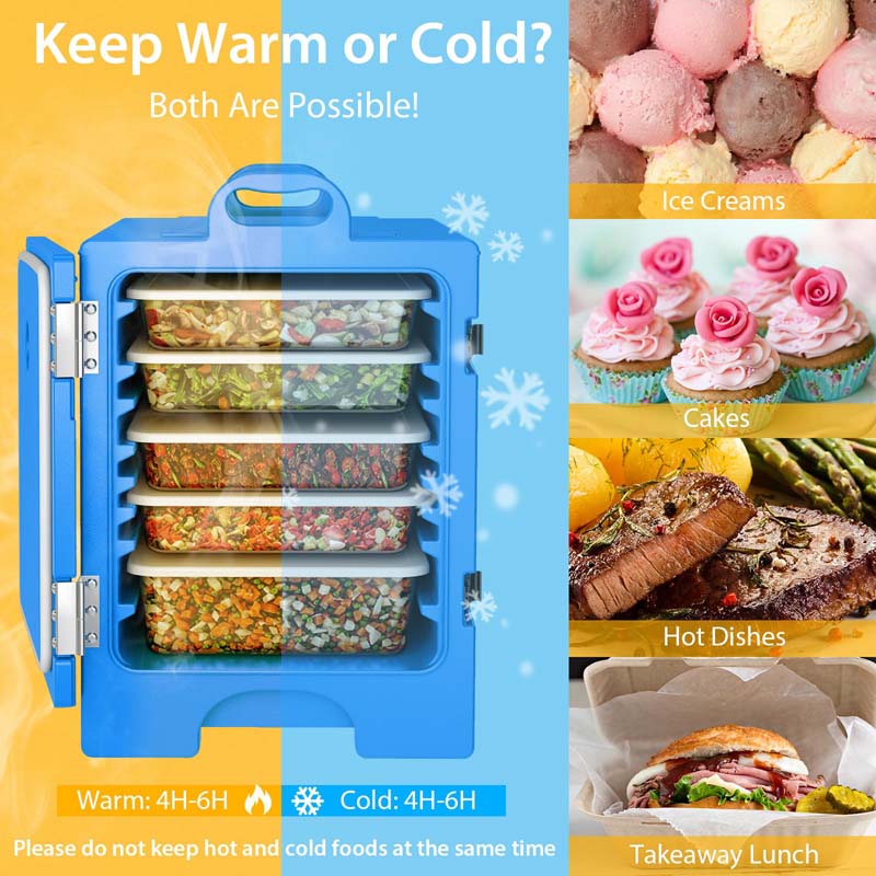 81 QT End-Loading Insulated Food Pan Carrier for 5 Full-Size Pans, LLDPE Portable Food Warmer with Fastener