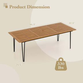 86.5"L Rectangular Acacia Wood Dining Table w/Umbrella Hole, 8-People Outdoor Patio Dining Table for Patio Yard Garden Deck