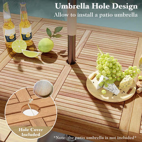 86.5"L Rectangular Acacia Wood Dining Table w/Umbrella Hole, 8-People Outdoor Patio Dining Table for Patio Yard Garden Deck