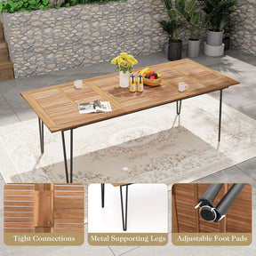 86.5"L Rectangular Acacia Wood Dining Table w/Umbrella Hole, 8-People Outdoor Patio Dining Table for Patio Yard Garden Deck