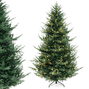 6/7/8 FT Pre-Lit Artificial Christmas Tree, Hinged Xmas Tree with 240/340/450 Warm White LED Lights, 8 Lighting Modes, 778/1090/1480 Branch Tips