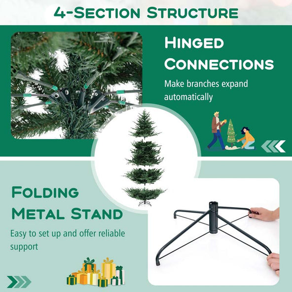 6/7/8 FT Pre-Lit Artificial Christmas Tree, Hinged Xmas Tree with 240/340/450 Warm White LED Lights, 8 Lighting Modes, 778/1090/1480 Branch Tips