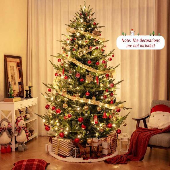 6/7/8 FT Pre-Lit Artificial Christmas Tree, Hinged Xmas Tree with 240/340/450 Warm White LED Lights, 8 Lighting Modes, 778/1090/1480 Branch Tips