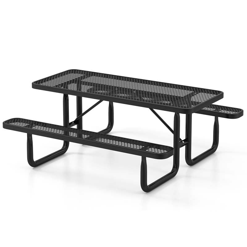 72" 8-Person Mesh Picnic Table Bench Set with Thermoplastic Coated Steel, Heavy Duty Patio Dining Table for Cafe Restaurant Bar