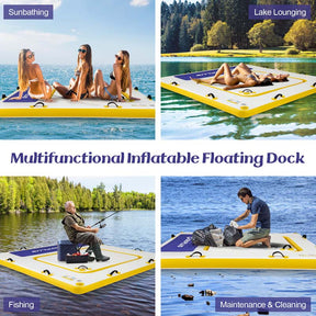 8 x 8 FT Inflatable Floating Dock Platform with Mesh Swim Lounge, Portable Bag, Portable Bag, Water Mat Raft for Lake Beach Ocean Pool