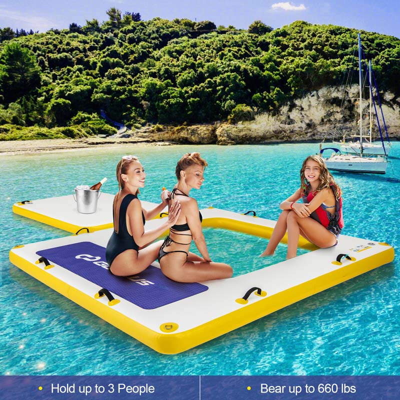 8 x 8 FT Inflatable Floating Dock Platform with Mesh Swim Lounge, Portable Bag, Portable Bag, Water Mat Raft for Lake Beach Ocean Pool