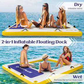 8 x 8 FT Inflatable Floating Dock Platform with Mesh Swim Lounge, Portable Bag, Portable Bag, Water Mat Raft for Lake Beach Ocean Pool