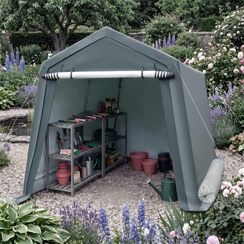 8 x 14 FT Heavy Duty Steel Enclosed Carport Car Canopy Tent Outdoor Garage Storage Shelter Shed with Waterproof Ripstop Cover
